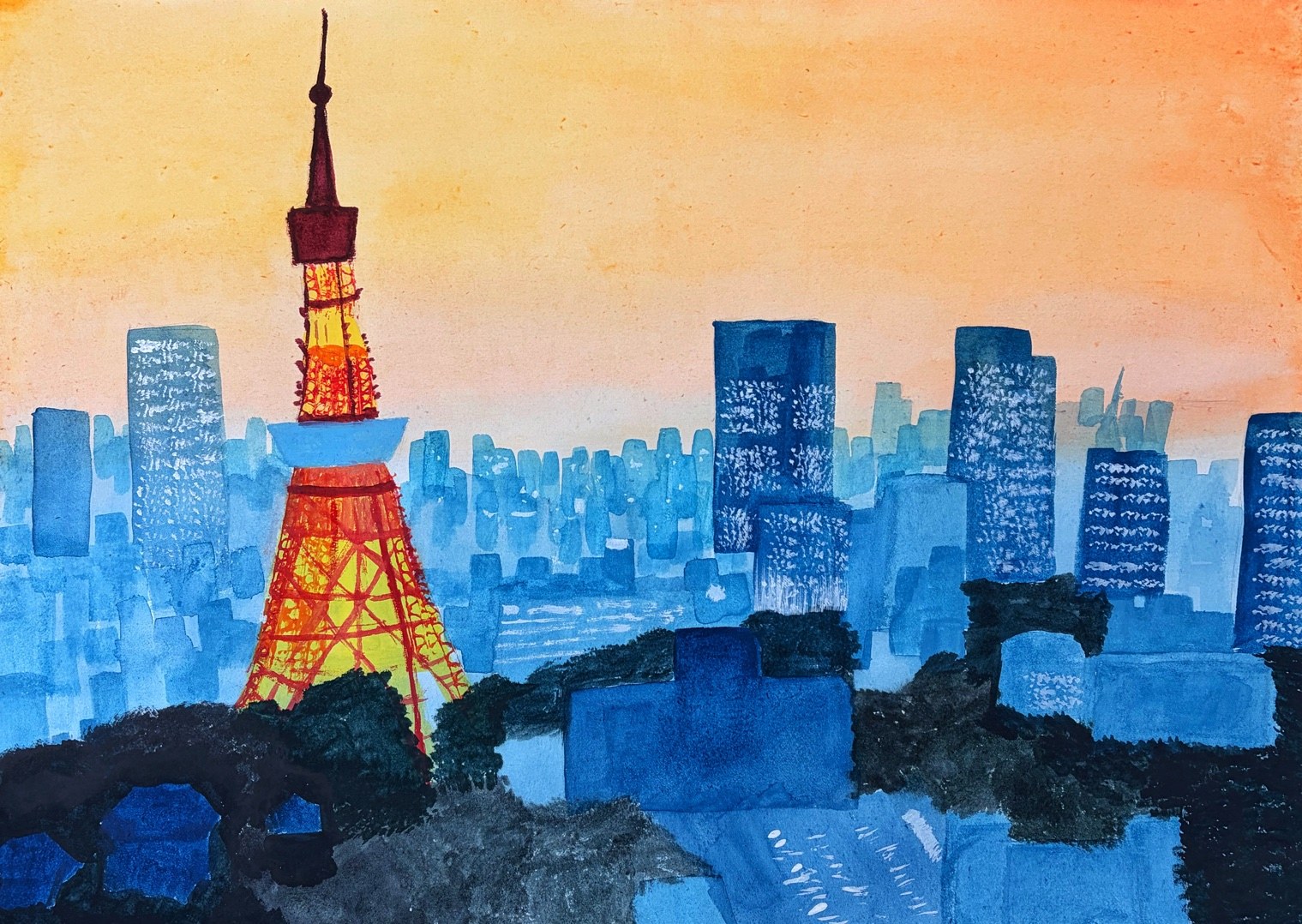 東京タワーを描いた小学4年生の自由作品
