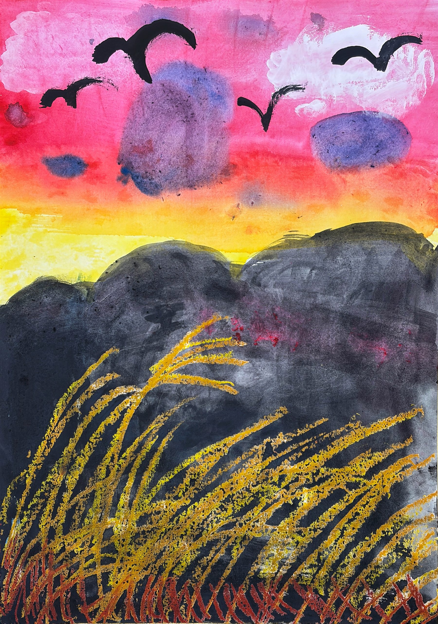 夕焼けを描いた小学1年生の生徒作品